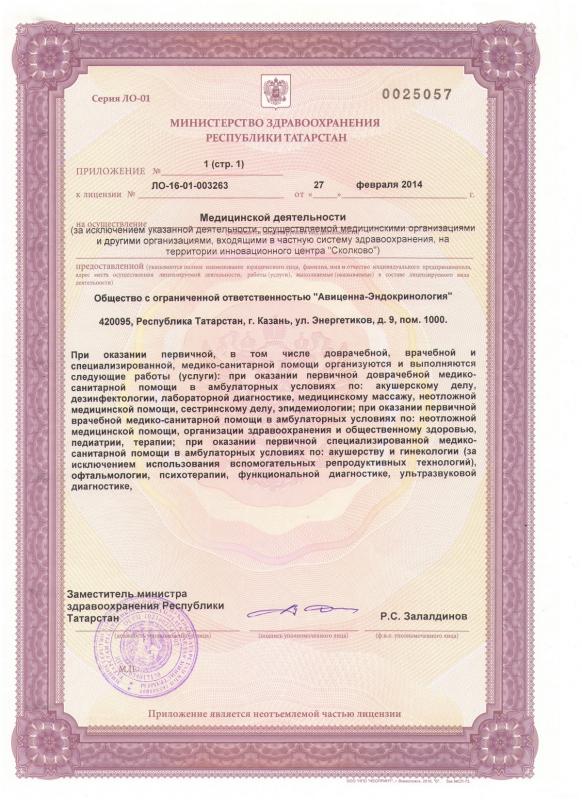 Приложение 1 (стр.1) к лицензии ЛО-16-01-003263 